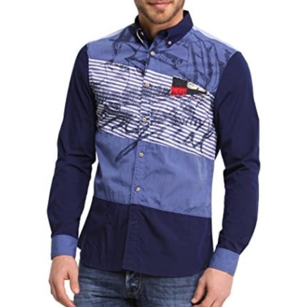 Desigual Button Down Shirt in Cucumis Blue